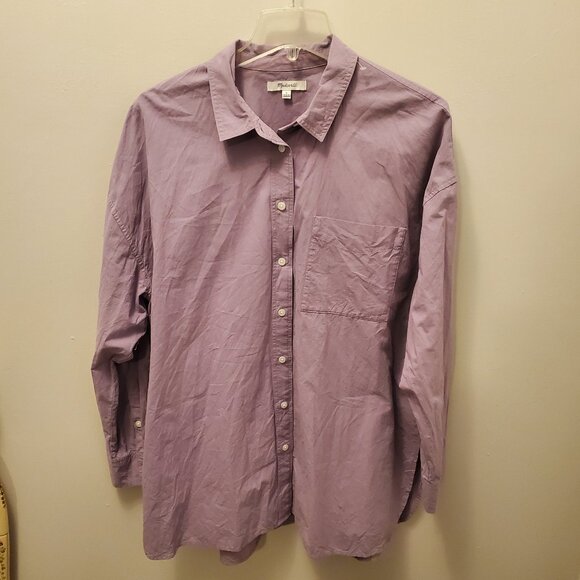Women's Madewell Blouse, Button, long Sleeve, Purple, Size L, Pocket on front. - Picture 1 of 4